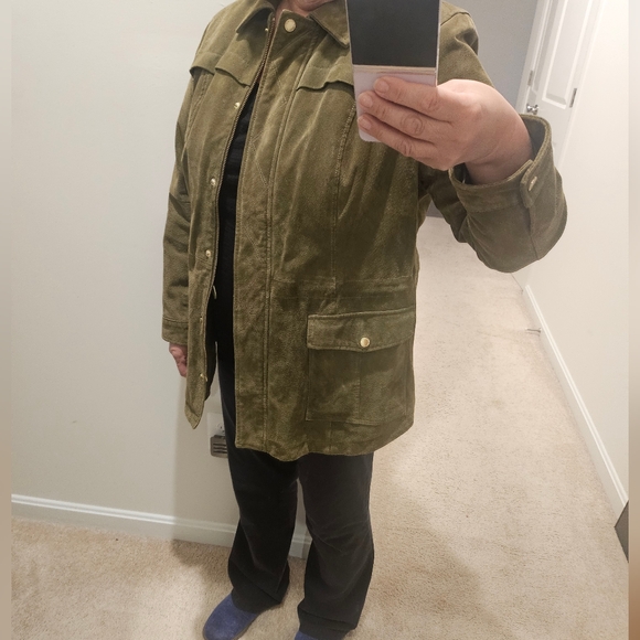 Barn Jacket Suede Jacket-Olive Green Isaac Mizrahi - Picture 12 of 12